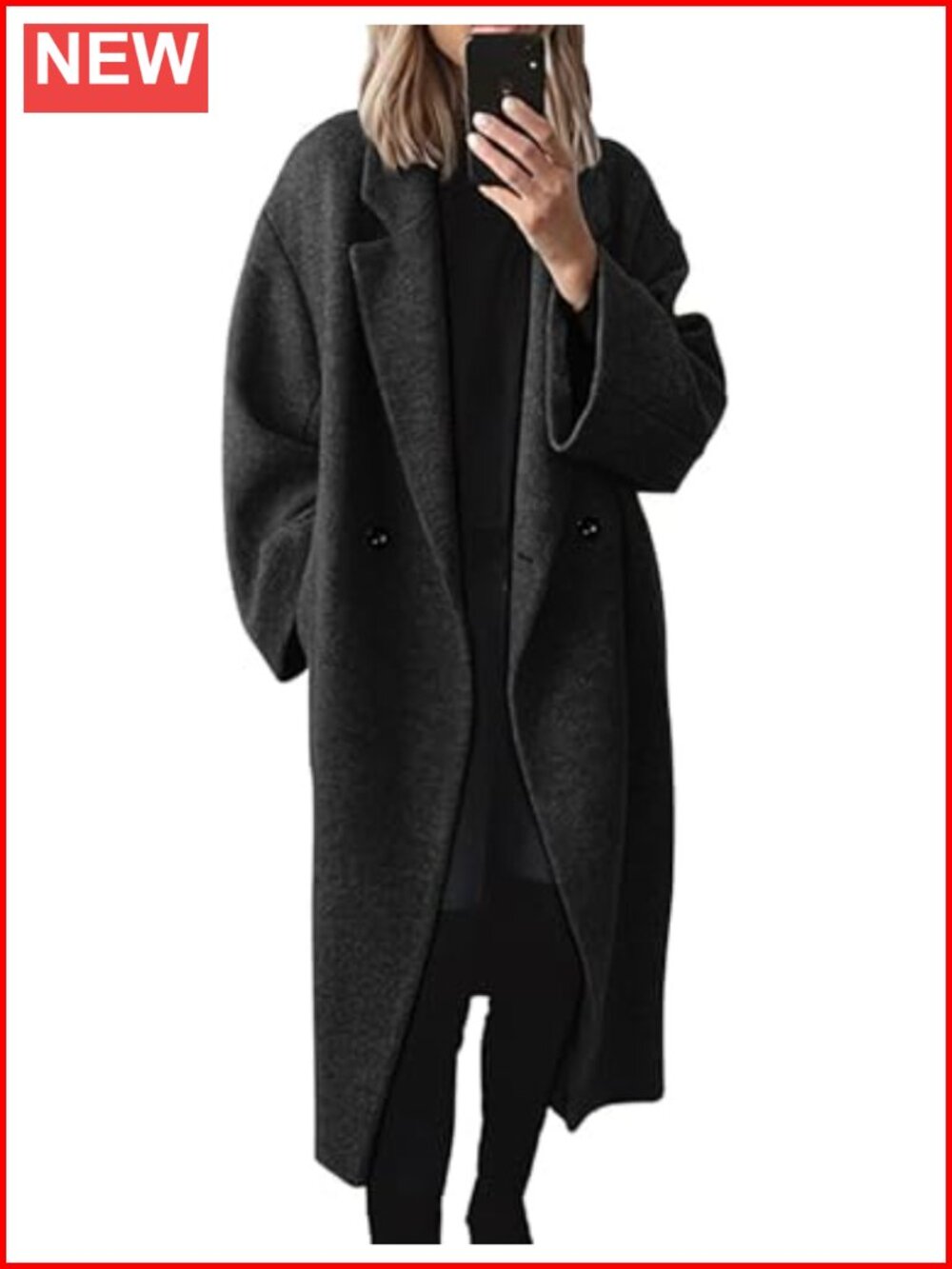Women's Wool Blend Peacoat, Single-Breasted, Long Sleeve, Knee-Length